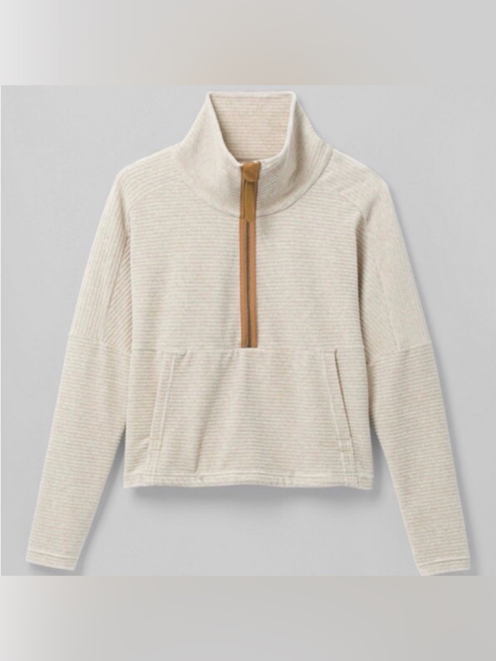 Prana Ribbed Velour Half-Zip Pullover Sweater in Cream